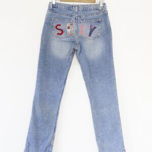 Vintage y2k Letter rear print straight leg medium wash jeans 4